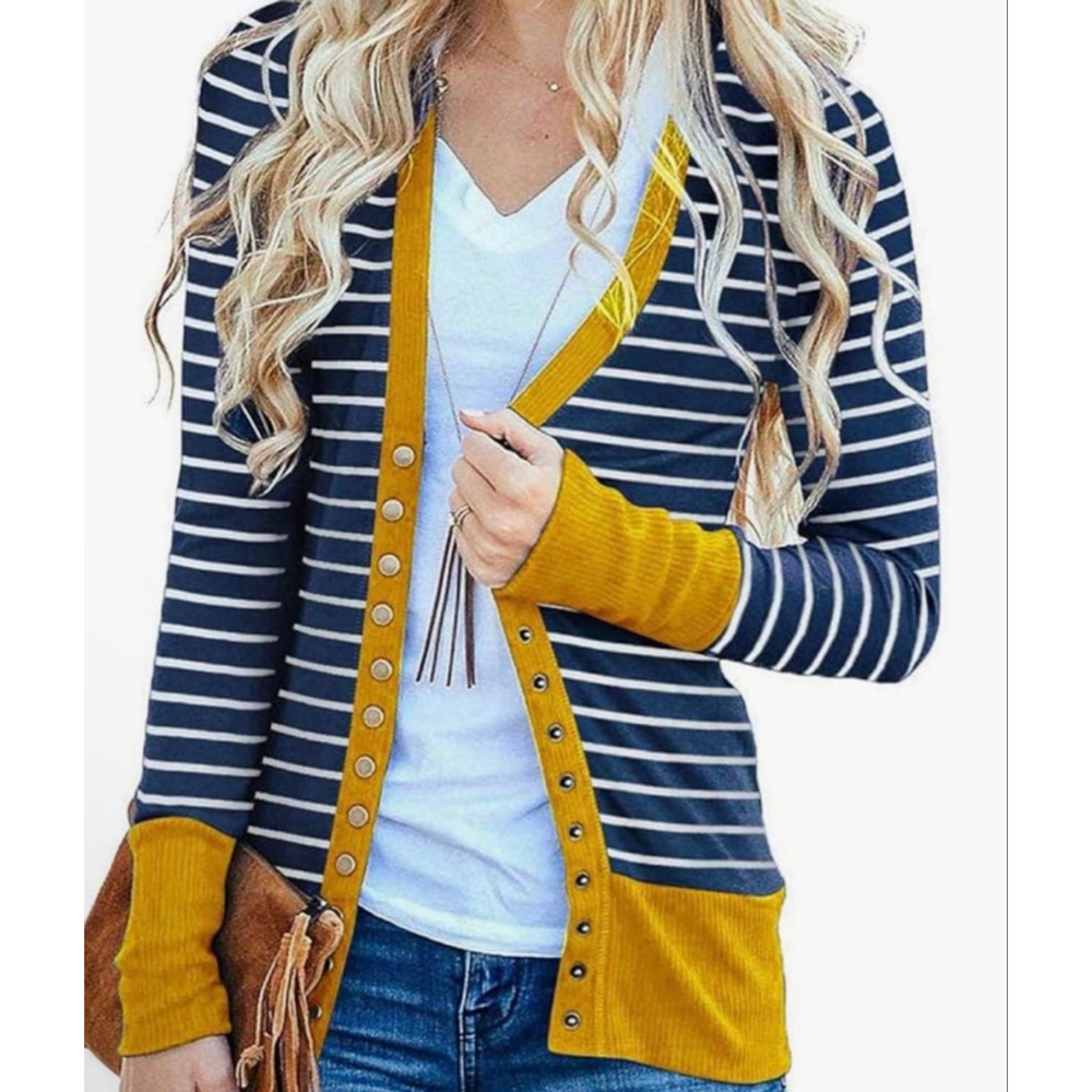 Women's NENONA Striped Cardigan M Navy Yellow